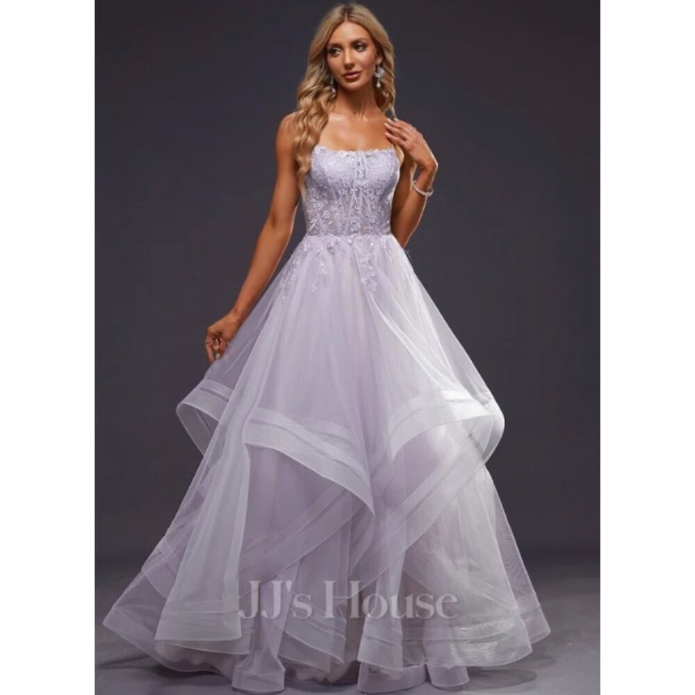 Ball-Gown/Princess Square Floor-Length Tulle Prom Ball Quinceañera Dress Lilac